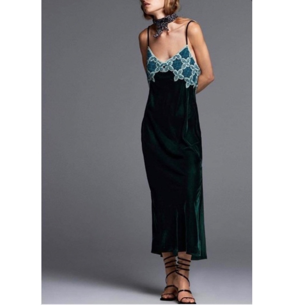 Gorgeous Green Velvet Crocheted Dress